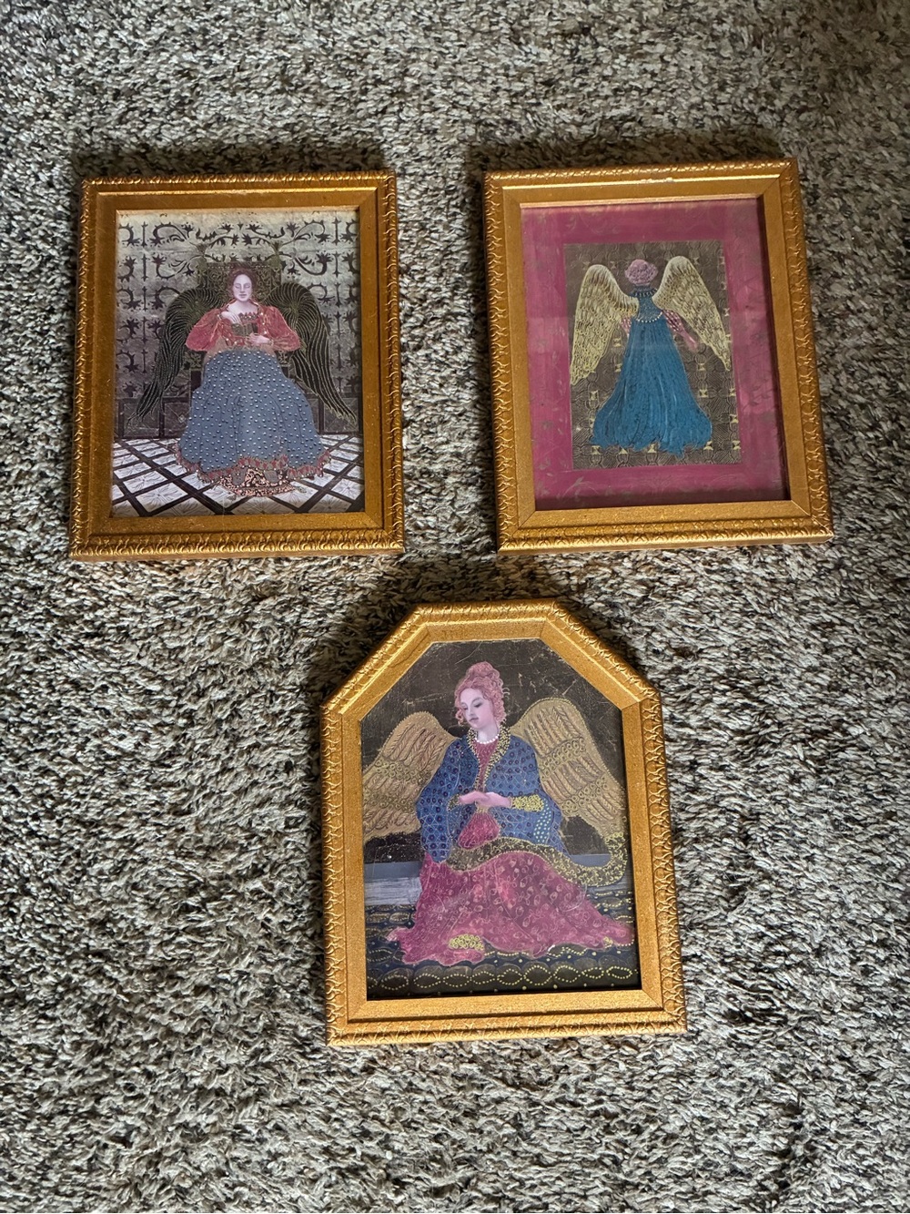 Gold Framed Angel Wall Art in Blue and Pink
